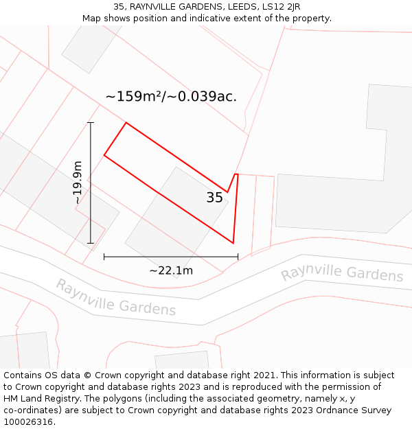 35, RAYNVILLE GARDENS, LEEDS, LS12 2JR: Plot and title map