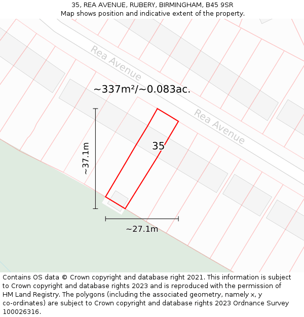 35, REA AVENUE, RUBERY, BIRMINGHAM, B45 9SR: Plot and title map