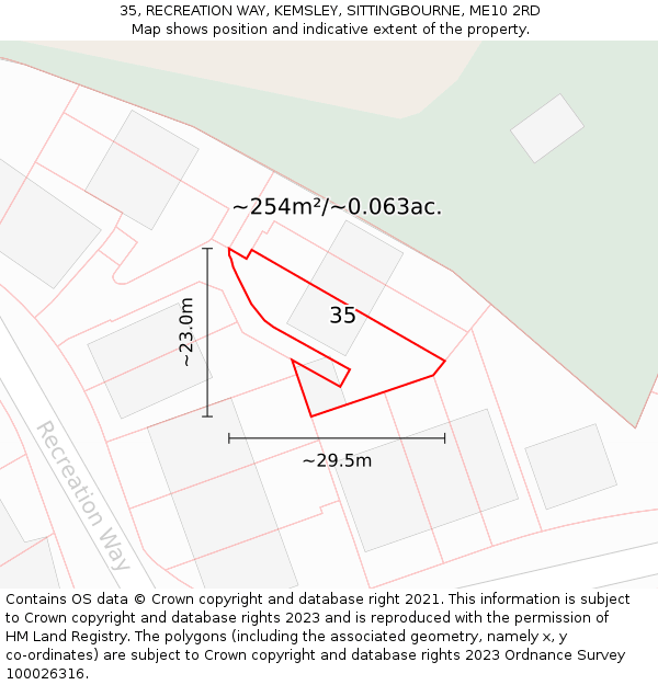 35, RECREATION WAY, KEMSLEY, SITTINGBOURNE, ME10 2RD: Plot and title map