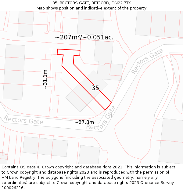 35, RECTORS GATE, RETFORD, DN22 7TX: Plot and title map