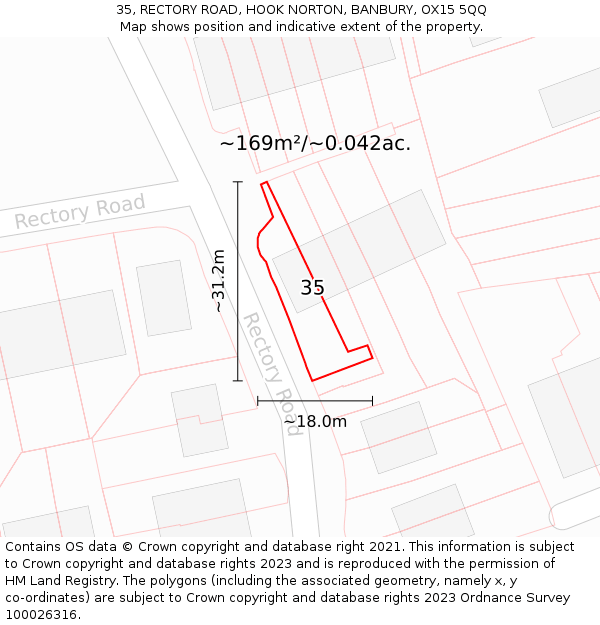 35, RECTORY ROAD, HOOK NORTON, BANBURY, OX15 5QQ: Plot and title map
