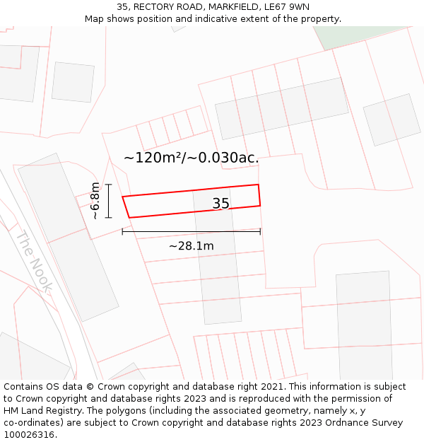 35, RECTORY ROAD, MARKFIELD, LE67 9WN: Plot and title map