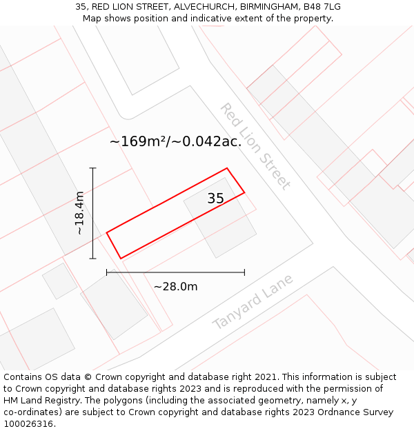 35, RED LION STREET, ALVECHURCH, BIRMINGHAM, B48 7LG: Plot and title map