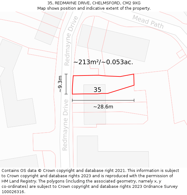 35, REDMAYNE DRIVE, CHELMSFORD, CM2 9XG: Plot and title map