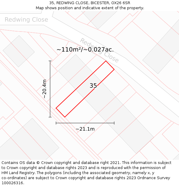 35, REDWING CLOSE, BICESTER, OX26 6SR: Plot and title map
