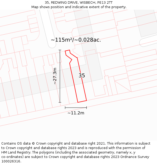 35, REDWING DRIVE, WISBECH, PE13 2TT: Plot and title map