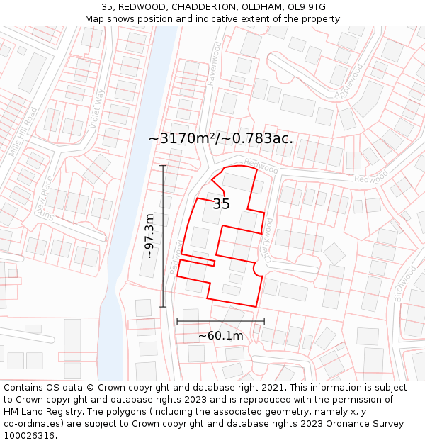 35, REDWOOD, CHADDERTON, OLDHAM, OL9 9TG: Plot and title map