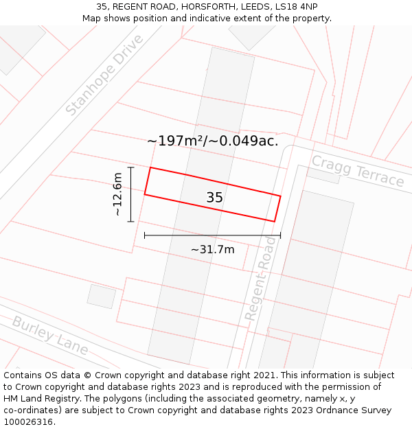 35, REGENT ROAD, HORSFORTH, LEEDS, LS18 4NP: Plot and title map