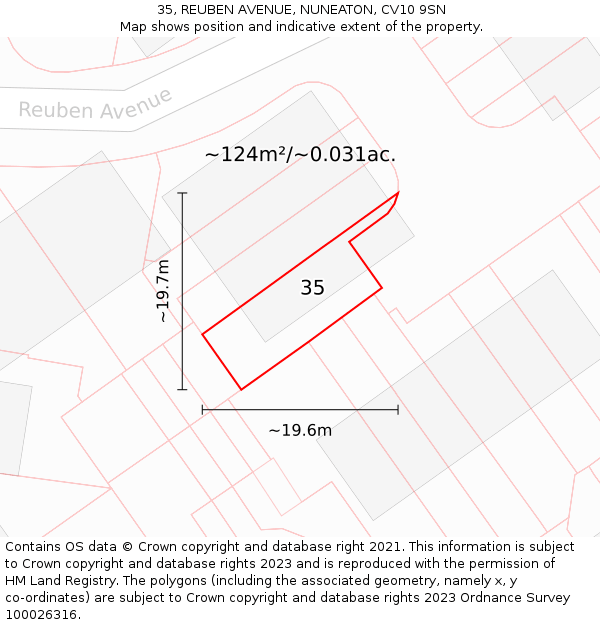 35, REUBEN AVENUE, NUNEATON, CV10 9SN: Plot and title map