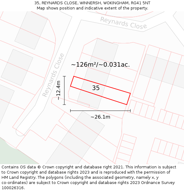 35, REYNARDS CLOSE, WINNERSH, WOKINGHAM, RG41 5NT: Plot and title map