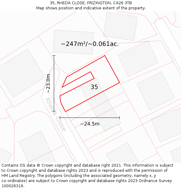 35, RHEDA CLOSE, FRIZINGTON, CA26 3TB: Plot and title map