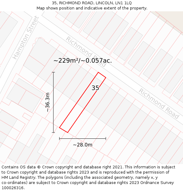 35, RICHMOND ROAD, LINCOLN, LN1 1LQ: Plot and title map