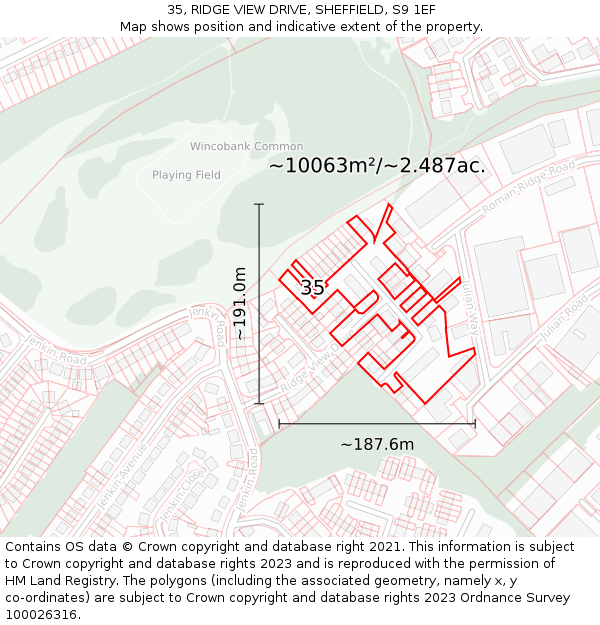 35, RIDGE VIEW DRIVE, SHEFFIELD, S9 1EF: Plot and title map