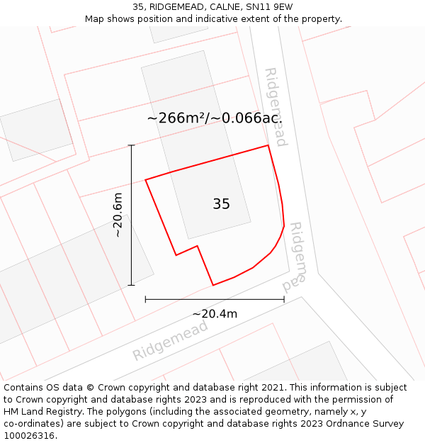 35, RIDGEMEAD, CALNE, SN11 9EW: Plot and title map