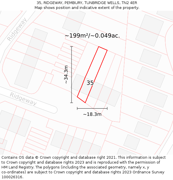 35, RIDGEWAY, PEMBURY, TUNBRIDGE WELLS, TN2 4ER: Plot and title map