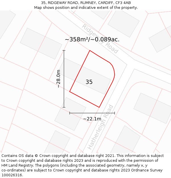 35, RIDGEWAY ROAD, RUMNEY, CARDIFF, CF3 4AB: Plot and title map