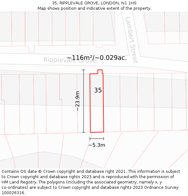 35, RIPPLEVALE GROVE, LONDON, N1 1HS: Plot and title map