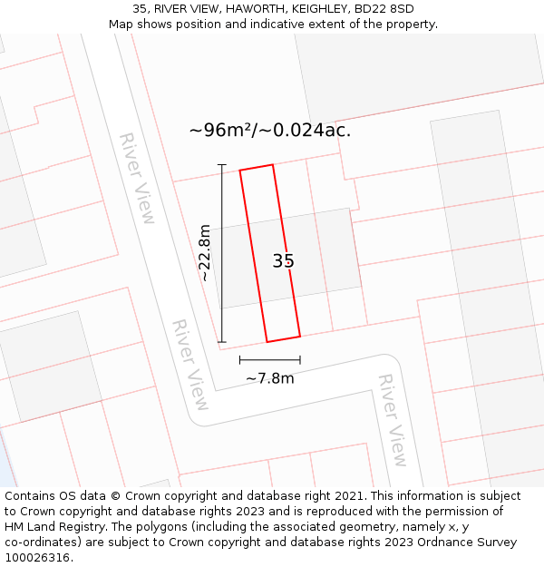 35, RIVER VIEW, HAWORTH, KEIGHLEY, BD22 8SD: Plot and title map