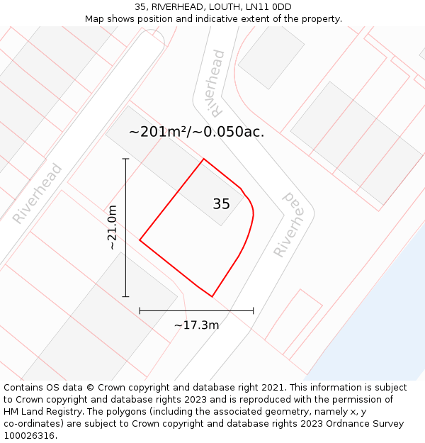 35, RIVERHEAD, LOUTH, LN11 0DD: Plot and title map