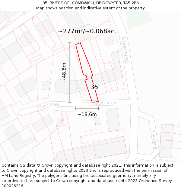 35, RIVERSIDE, COMBWICH, BRIDGWATER, TA5 2RA: Plot and title map