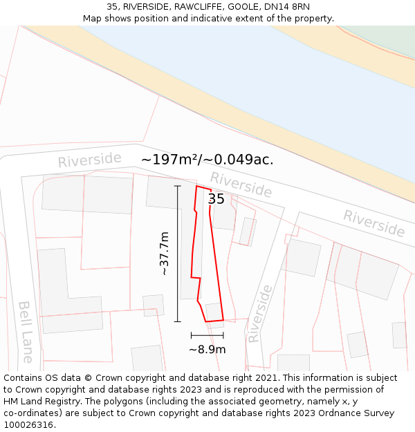 35, RIVERSIDE, RAWCLIFFE, GOOLE, DN14 8RN: Plot and title map
