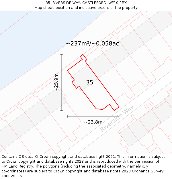 35, RIVERSIDE WAY, CASTLEFORD, WF10 1BX: Plot and title map