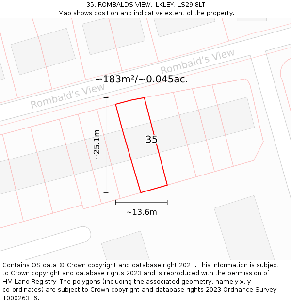 35, ROMBALDS VIEW, ILKLEY, LS29 8LT: Plot and title map