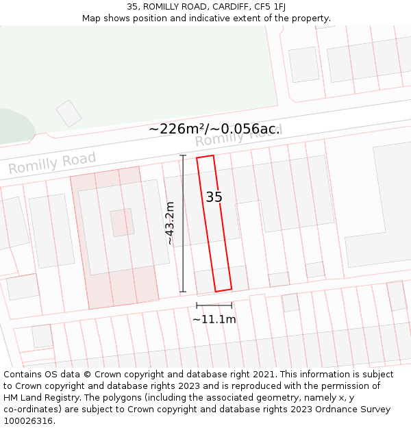 35, ROMILLY ROAD, CARDIFF, CF5 1FJ: Plot and title map