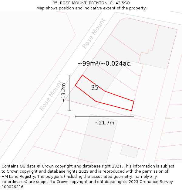 35, ROSE MOUNT, PRENTON, CH43 5SQ: Plot and title map