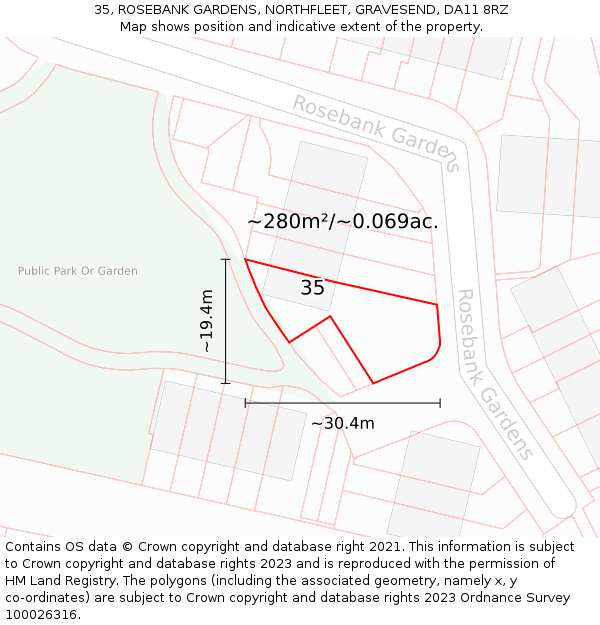 35, ROSEBANK GARDENS, NORTHFLEET, GRAVESEND, DA11 8RZ: Plot and title map