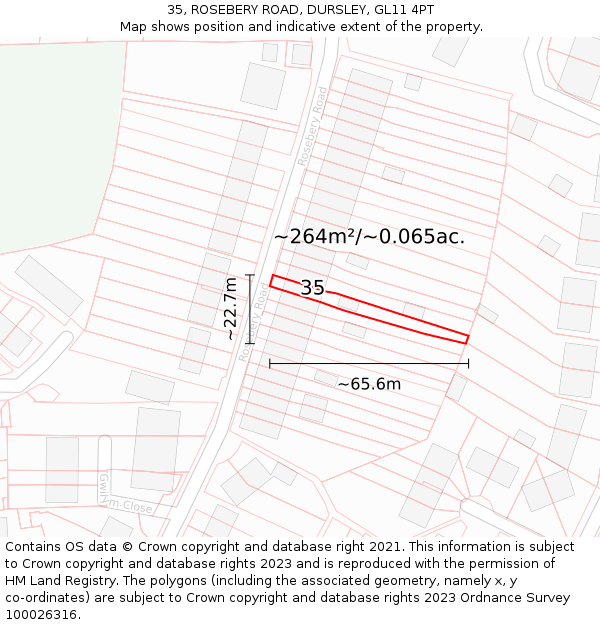 35, ROSEBERY ROAD, DURSLEY, GL11 4PT: Plot and title map