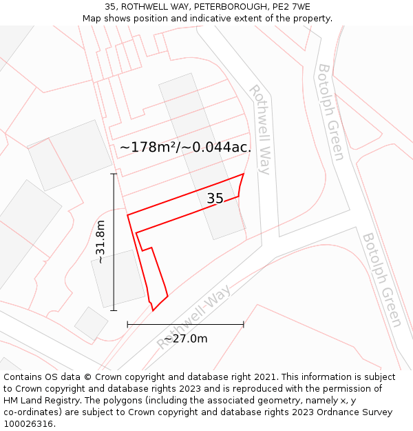 35, ROTHWELL WAY, PETERBOROUGH, PE2 7WE: Plot and title map