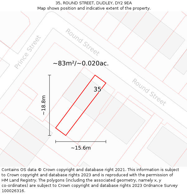 35, ROUND STREET, DUDLEY, DY2 9EA: Plot and title map