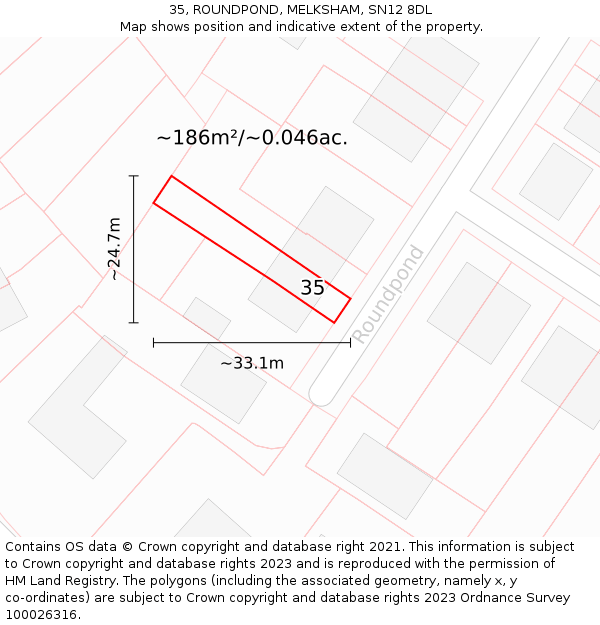 35, ROUNDPOND, MELKSHAM, SN12 8DL: Plot and title map