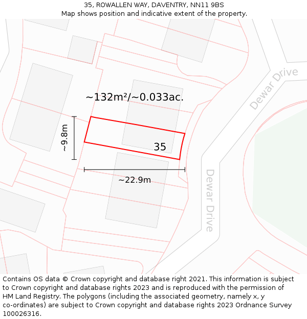 35, ROWALLEN WAY, DAVENTRY, NN11 9BS: Plot and title map