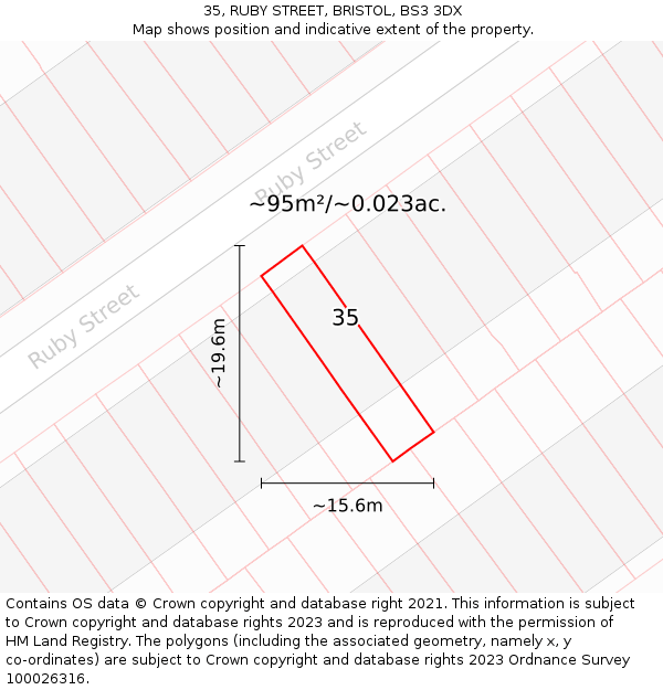 35, RUBY STREET, BRISTOL, BS3 3DX: Plot and title map