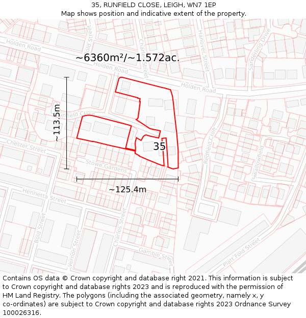 35, RUNFIELD CLOSE, LEIGH, WN7 1EP: Plot and title map