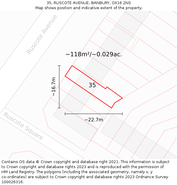 35, RUSCOTE AVENUE, BANBURY, OX16 2NS: Plot and title map