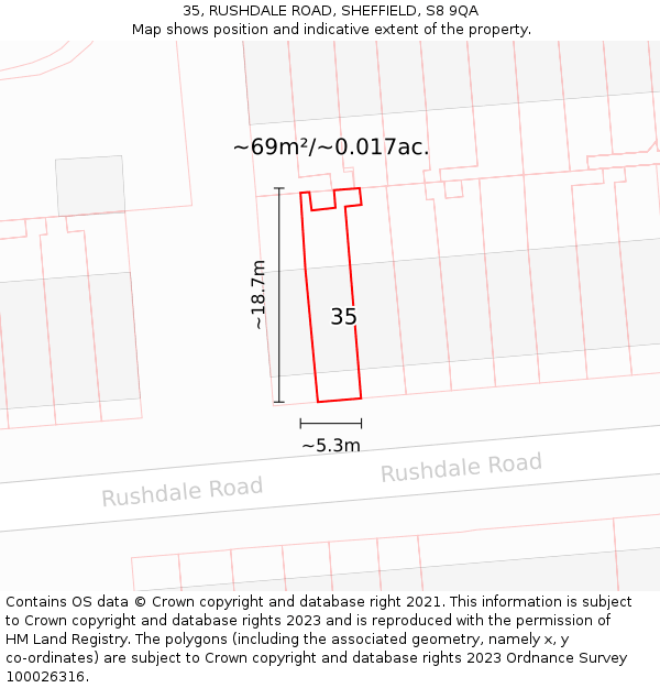 35, RUSHDALE ROAD, SHEFFIELD, S8 9QA: Plot and title map
