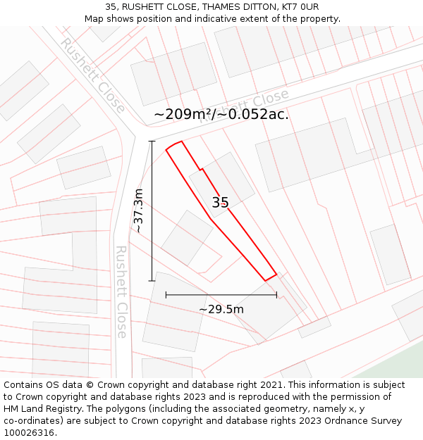 35, RUSHETT CLOSE, THAMES DITTON, KT7 0UR: Plot and title map