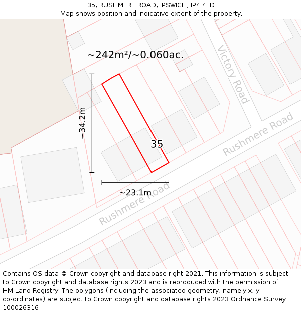 35, RUSHMERE ROAD, IPSWICH, IP4 4LD: Plot and title map