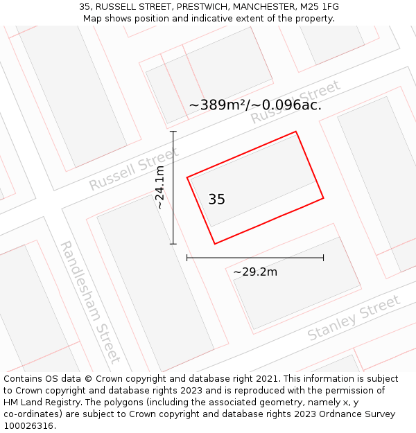 35, RUSSELL STREET, PRESTWICH, MANCHESTER, M25 1FG: Plot and title map