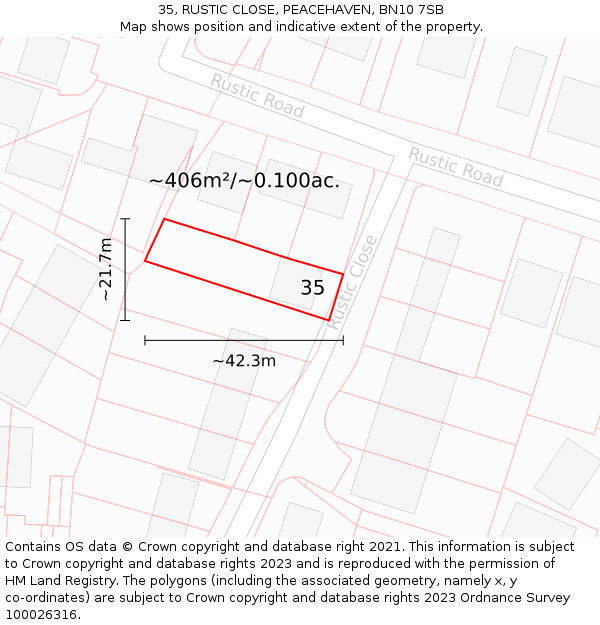35, RUSTIC CLOSE, PEACEHAVEN, BN10 7SB: Plot and title map