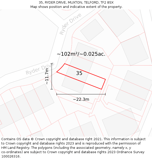 35, RYDER DRIVE, MUXTON, TELFORD, TF2 8SX: Plot and title map