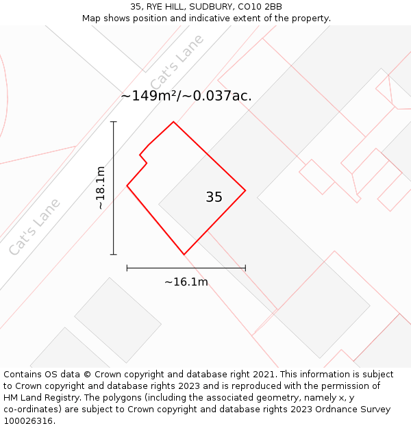 35, RYE HILL, SUDBURY, CO10 2BB: Plot and title map
