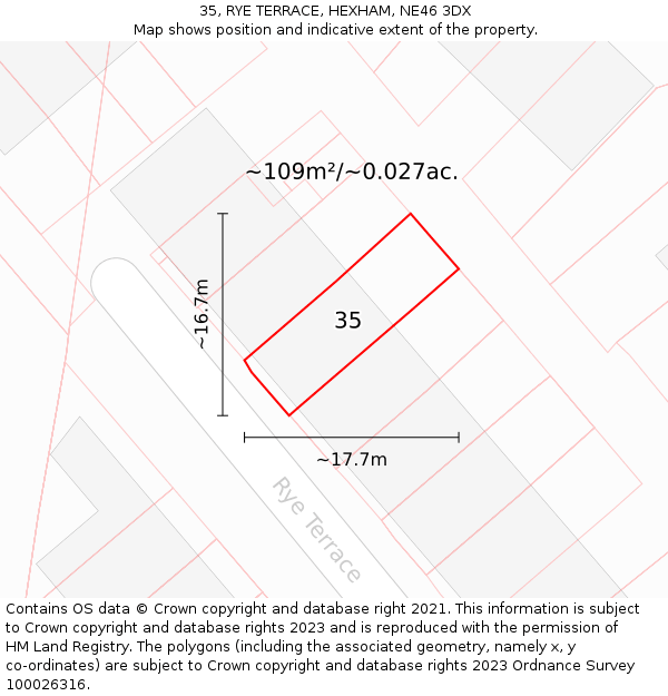 35, RYE TERRACE, HEXHAM, NE46 3DX: Plot and title map
