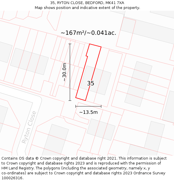35, RYTON CLOSE, BEDFORD, MK41 7XA: Plot and title map