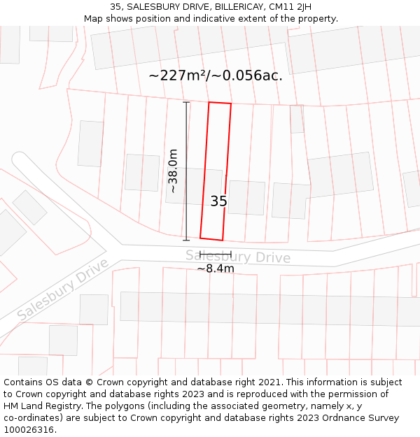 35, SALESBURY DRIVE, BILLERICAY, CM11 2JH: Plot and title map