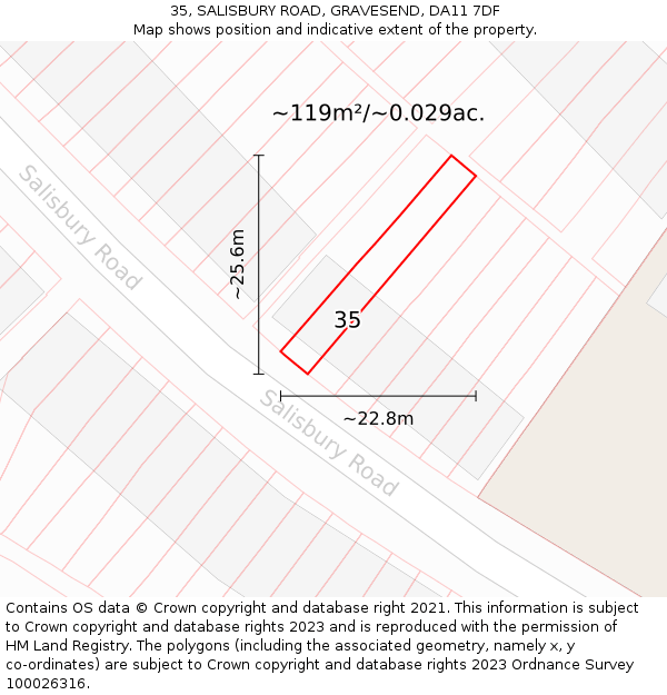 35, SALISBURY ROAD, GRAVESEND, DA11 7DF: Plot and title map