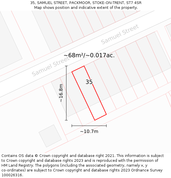 35, SAMUEL STREET, PACKMOOR, STOKE-ON-TRENT, ST7 4SR: Plot and title map